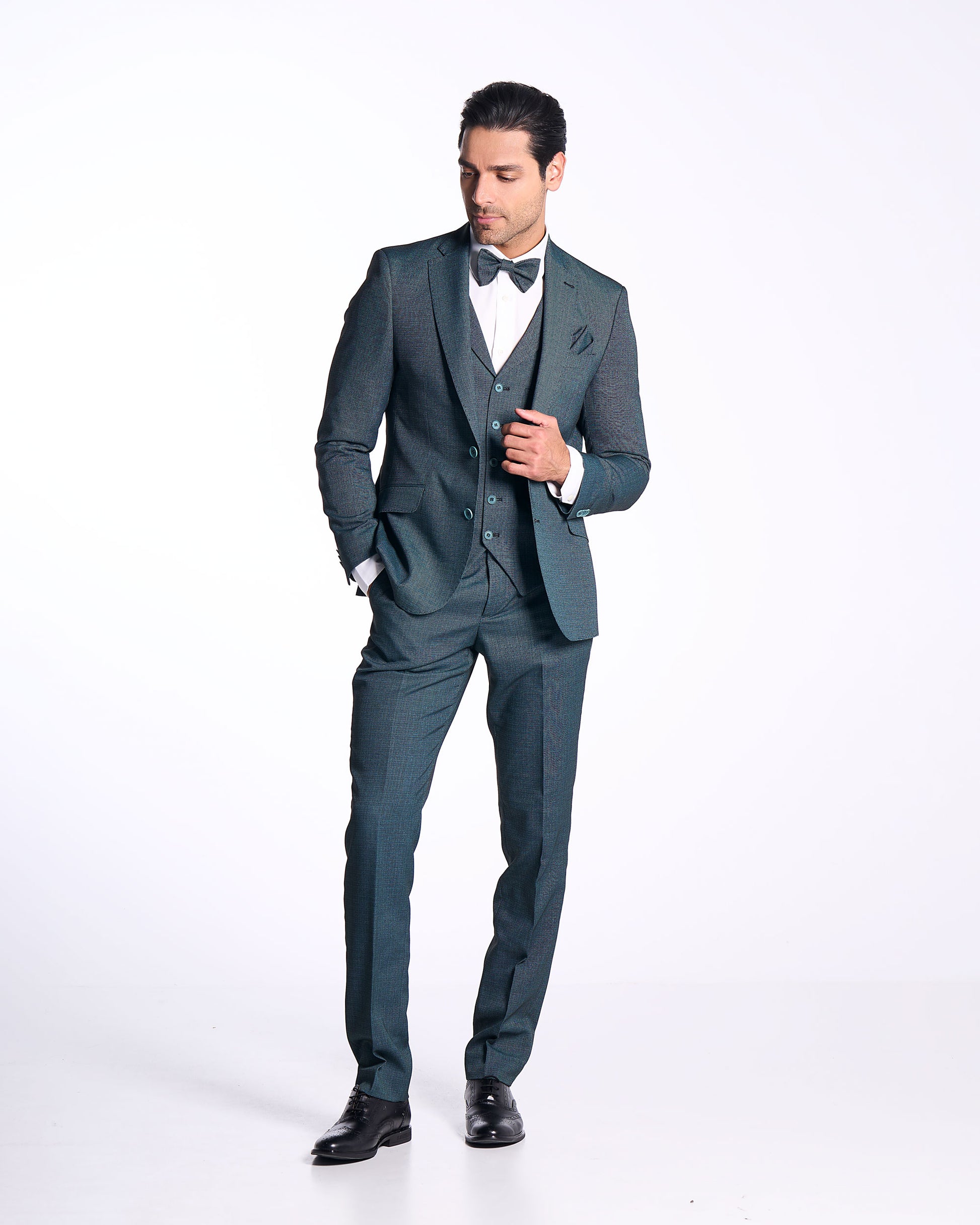 Anzug Slim Fit Grün | 3-teilig, italienischer Stoff