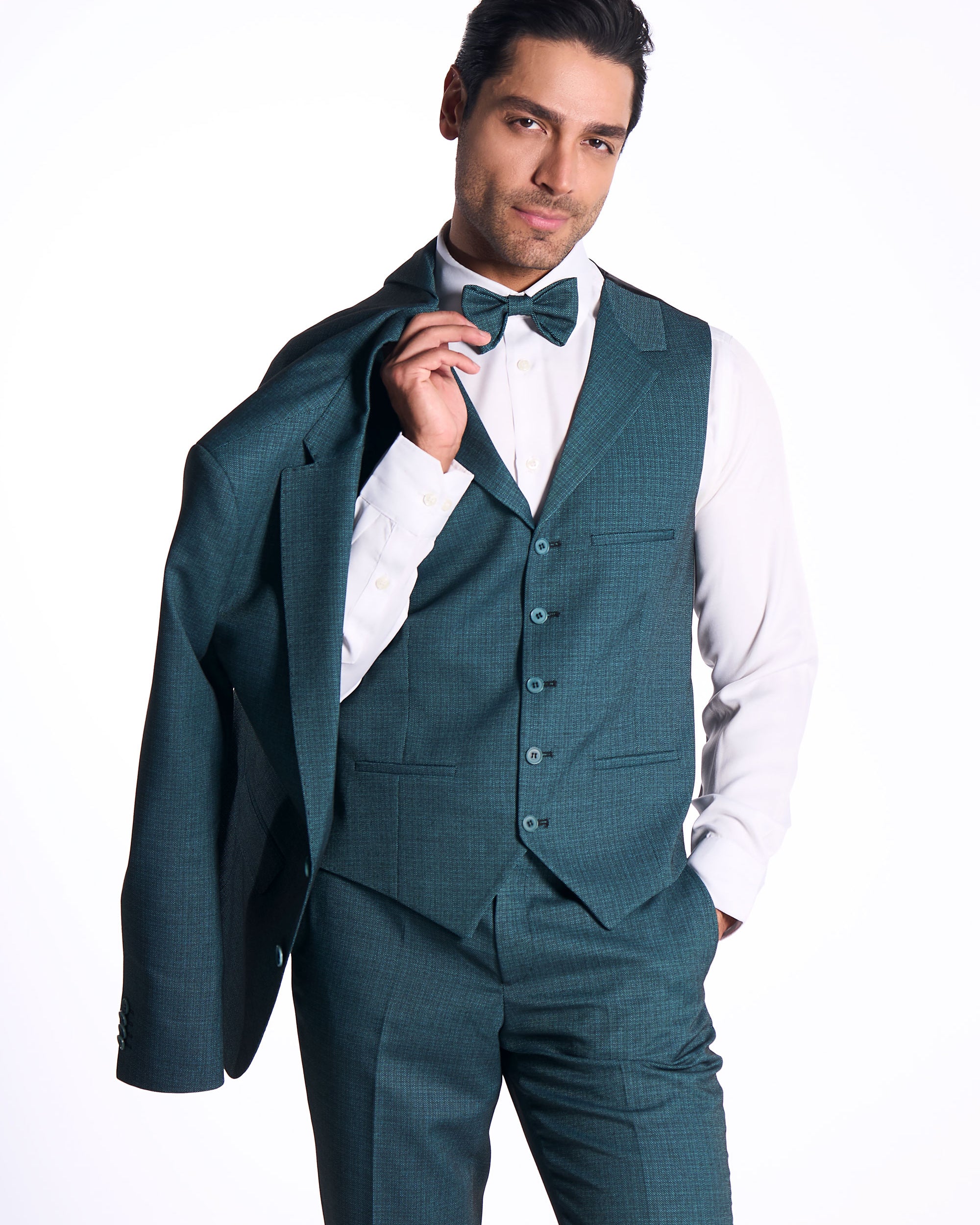 Anzug Slim Fit Grün | 3-teilig, italienischer Stoff