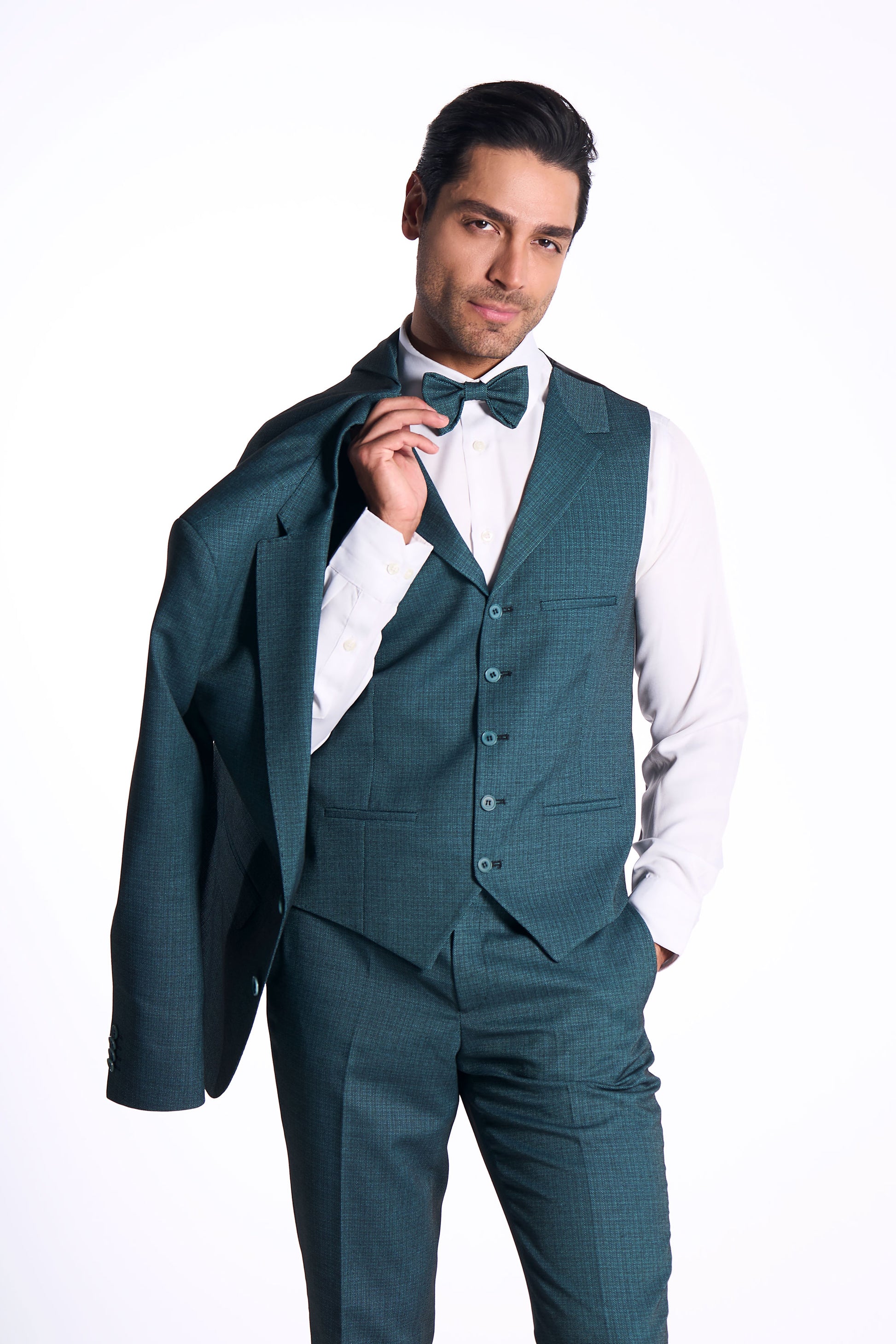 Anzug Slim Fit Grün | 3-teilig, italienischer Stoff