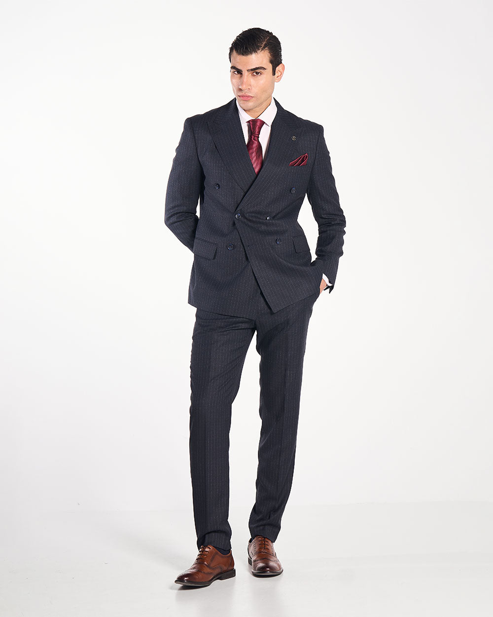 Anzug Regular Fit Dunkelblau | 2-teilig, gestreift, doppelreihig
